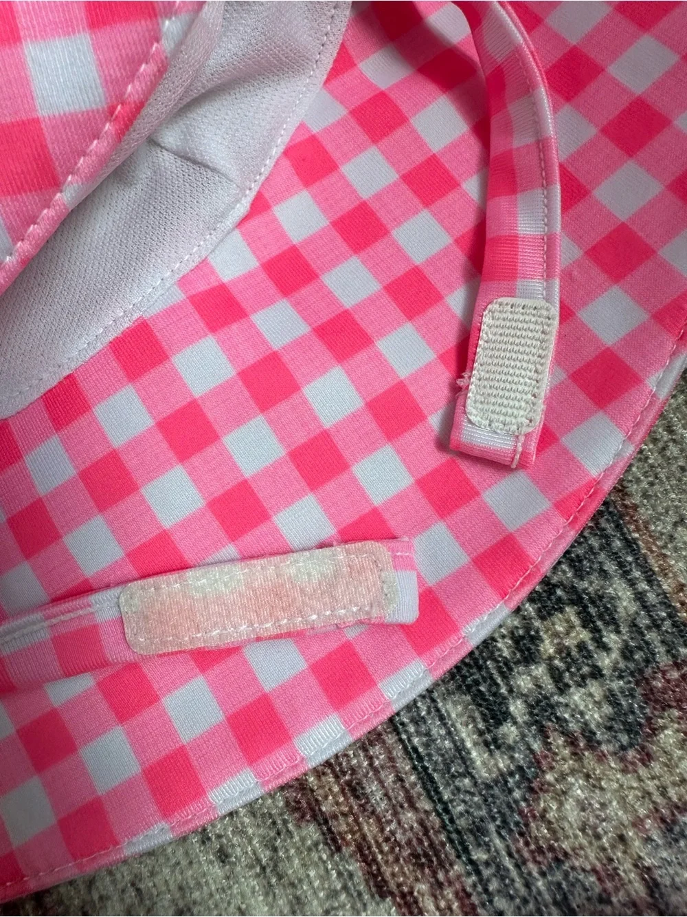 GAP Hot Pink Gingham Long-Sleeve Rashguard with Matching Sun Hat - 12-18M